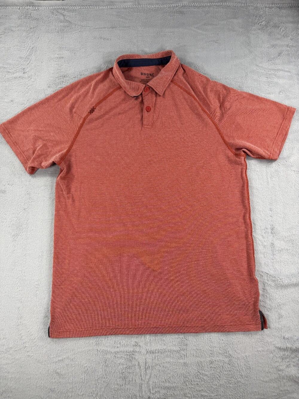 RHONE Polo Shirt Mens Medium Delta Pique Orange Performance Stretch Golf Casual